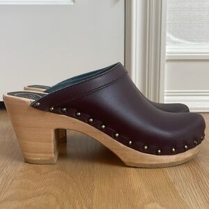 No. 6 old school studded clog on high heel in Cordovan